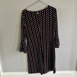 Tommy Hilfiger, Navy Blue Red, and White Dots, Bell Sleeve Sheath Dress, Size 10